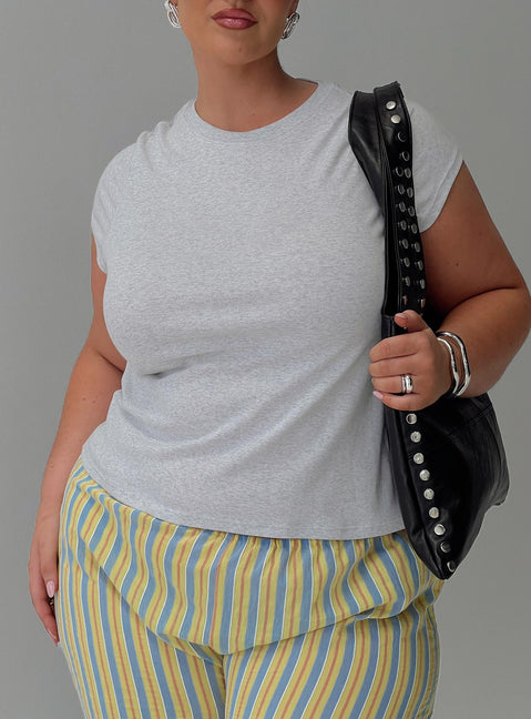 front view of model wearing Princess Polly Prestige Longline Baby Tee Grey Curve Sleeveless Crew Neck 