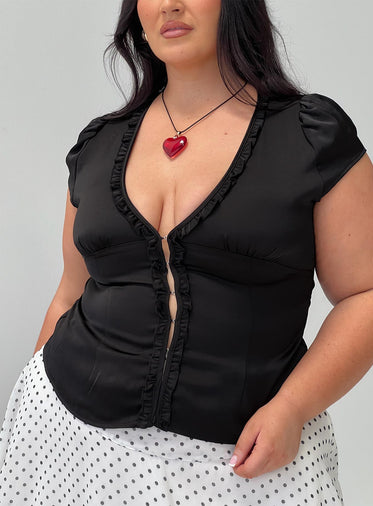 Tatianna Frill Blouse Top Black Curve