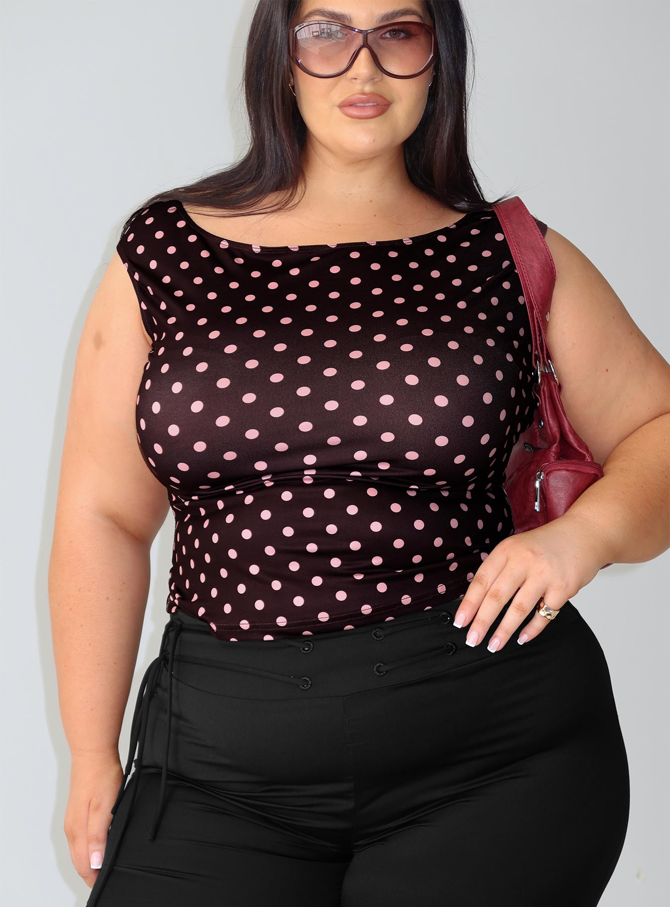 Cheirosa Off Shoulder Top Chocolate / Pink Curve