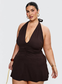 Rafelle Halter Mini Dress Brown Curve