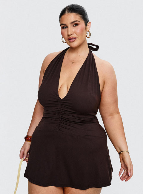 Rafelle Halter Mini Dress Brown Curve