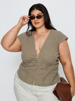 Indulgence Corset Top Beige Check Curve