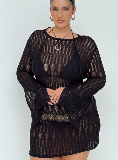 Black Long sleeve dress sheer knit
