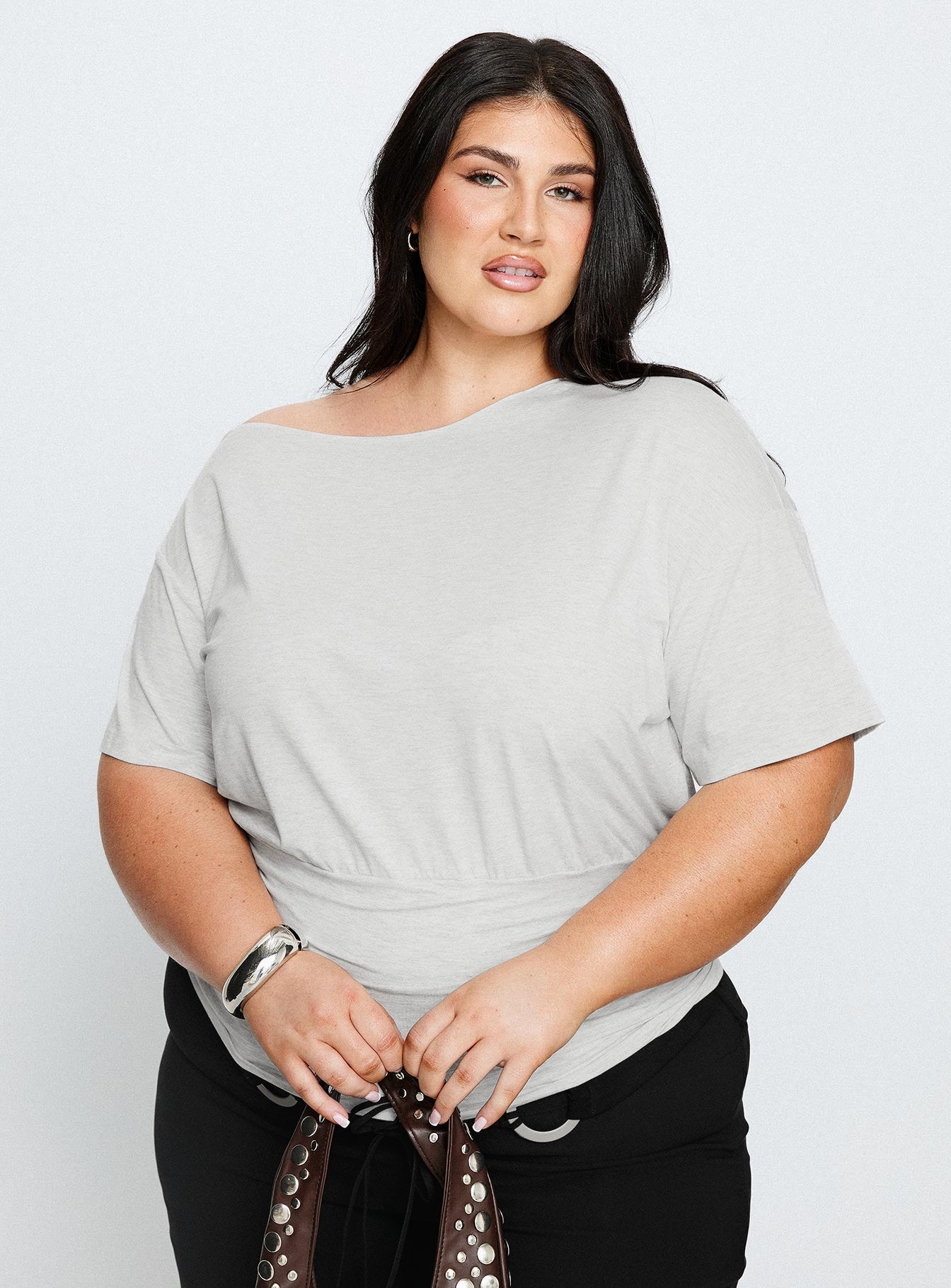 Ashlinn Off Shoulder Drapey Top Grey Curve