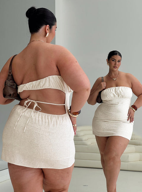 Luvstruck Strapless Mini Dress Beige Curve