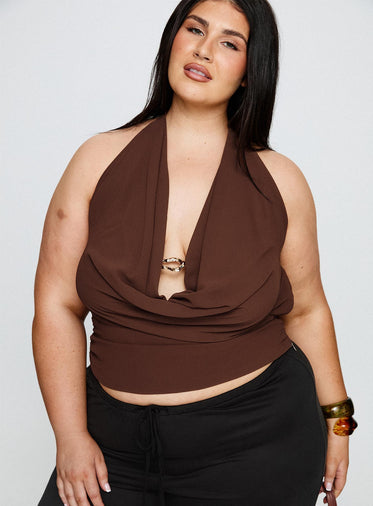 Treat You Better Plunge Hardware Detail Top Chocolate Curve