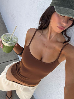 Daily Define Thin Strap Classic Tank Top Brown