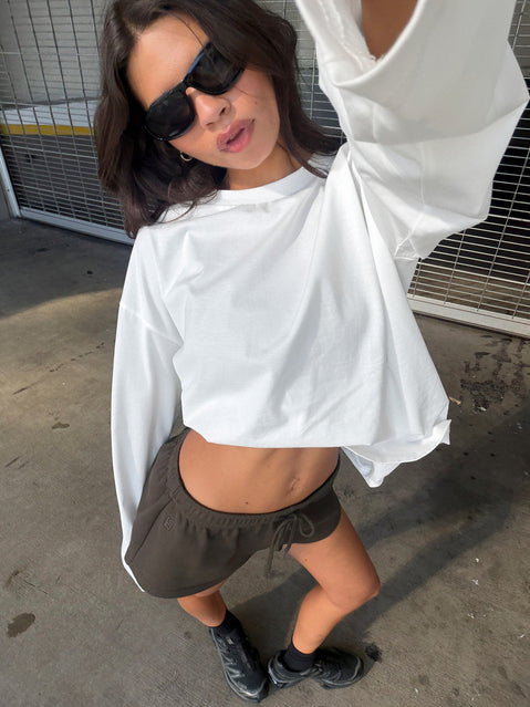 Settle Down Long Sleeve Top White