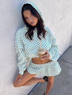 Mayse Bubble Hem Cropped Hoodie Blue Polka Dot