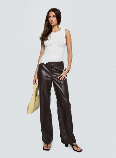 Sixth Sense Faux Leather Pants Brown