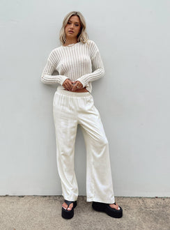 front view of model wearing Princess Polly Louis Linen Blend Pants White Petite 
