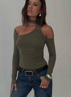 Radio Silent Scarf Tie Long Sleeve Top Dark Green