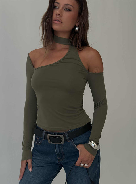 Radio Silent Scarf Tie Long Sleeve Top Dark Green