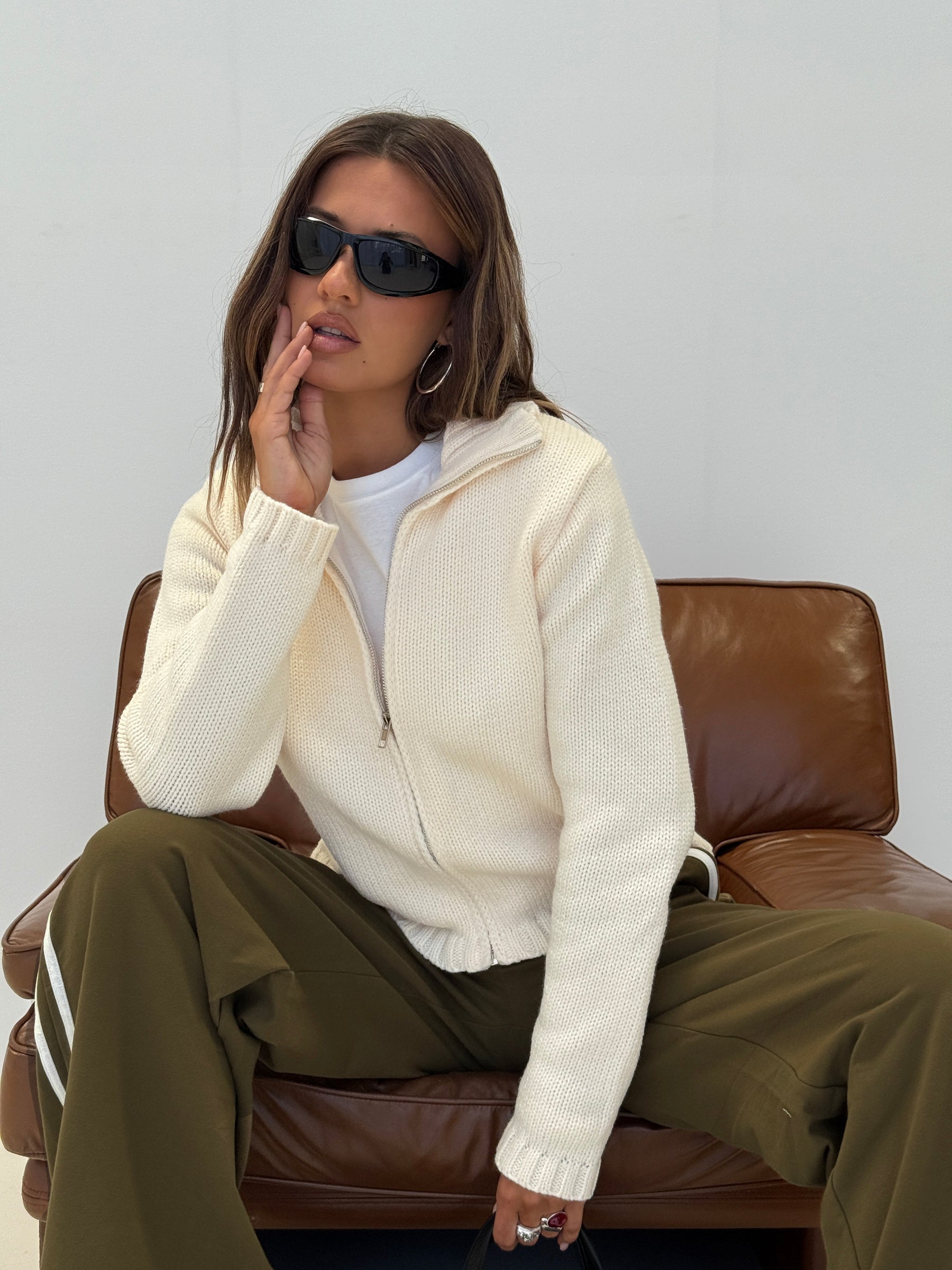 Epitome Zip Through Knit Sweater White