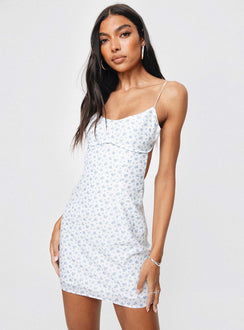 Floral print mini dress Slim fitting, adjustable straps, tie fastening at back, scooped neckline, invisible fastening at side