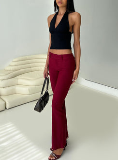 front view of model wearing Princess Polly Kinkirk Flared Pants Burgundy Low Rise Pants 