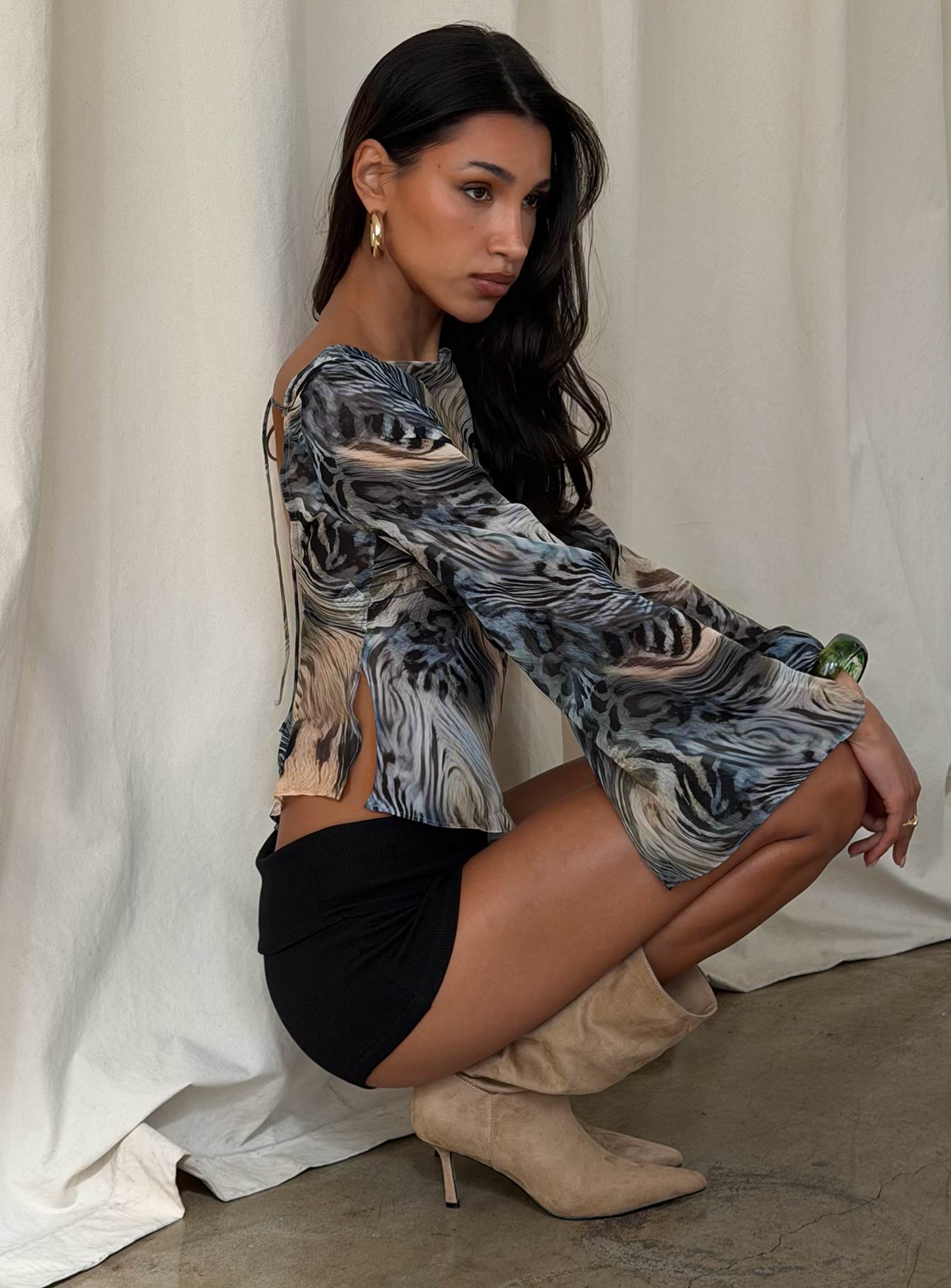 Esmaria Long Sleeve Flared Top Multi Animal