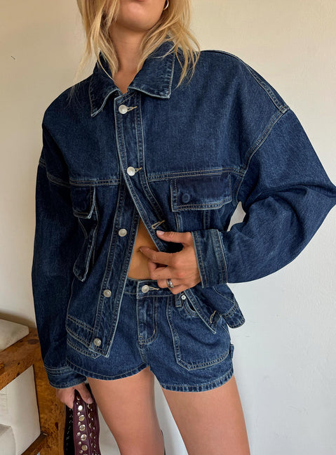 Kirkes Cargo Micro Denim Short Mid Blue Wash