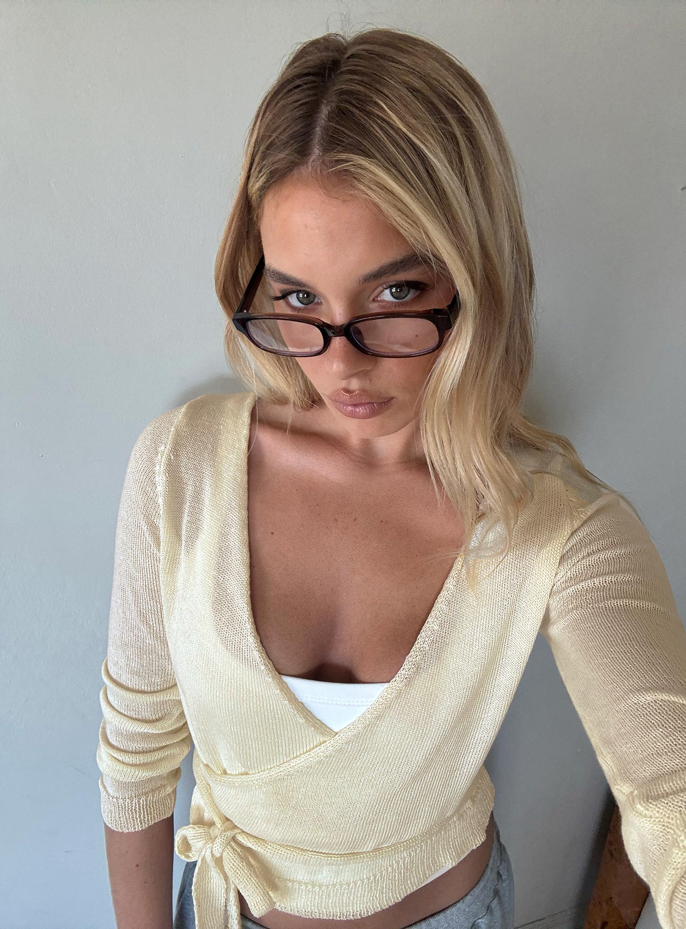 Tonee Sheer Wrap Knit Cardigan Butter Cream