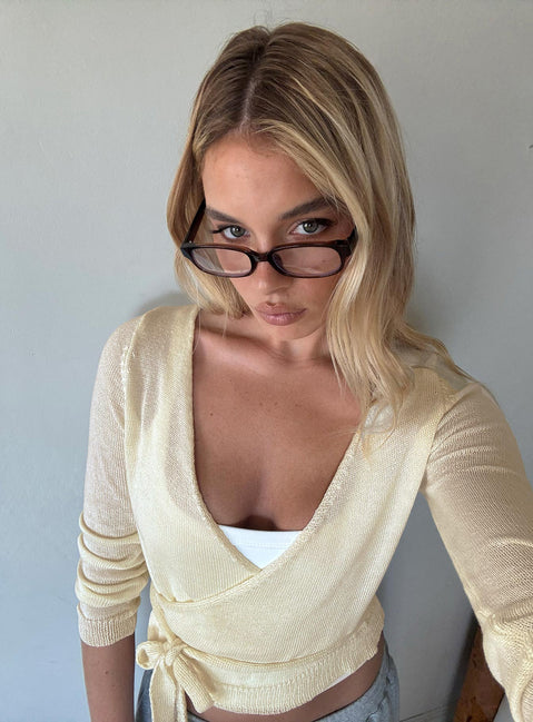 Tonee Sheer Wrap Knit Cardigan Butter Cream