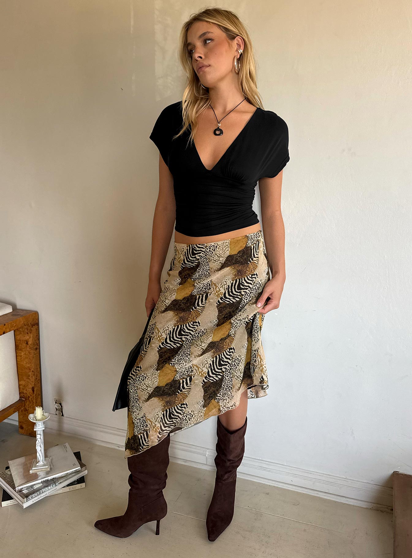 Suella Asymmetrical Midi Skirt Animal Multi
