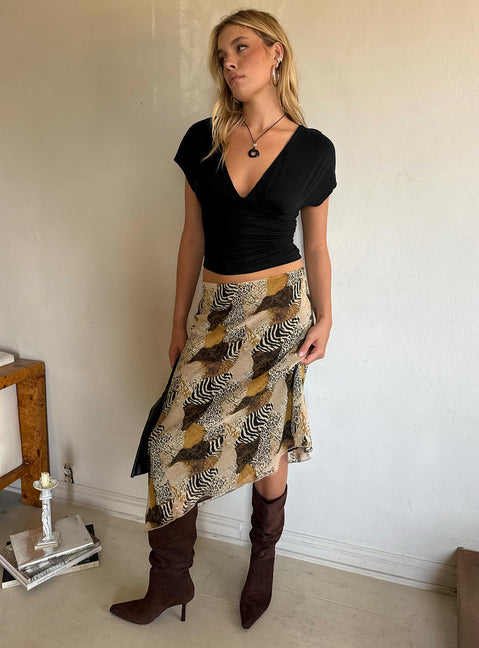 Suella Asymmetrical Midi Skirt Animal Multi