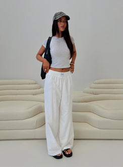 front view of model wearing Princess Polly Beach House Pants White Tall High Waisted Pants 