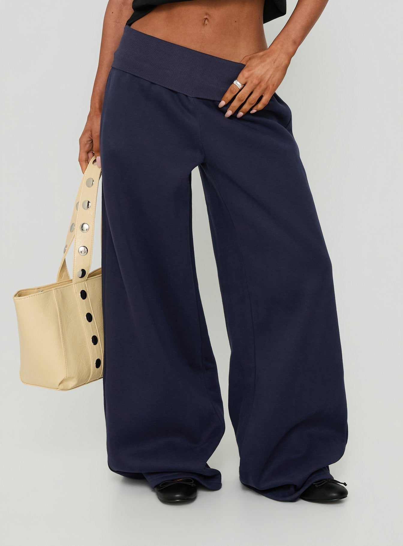 Lockie Foldover Baggy Track Pants Navy
