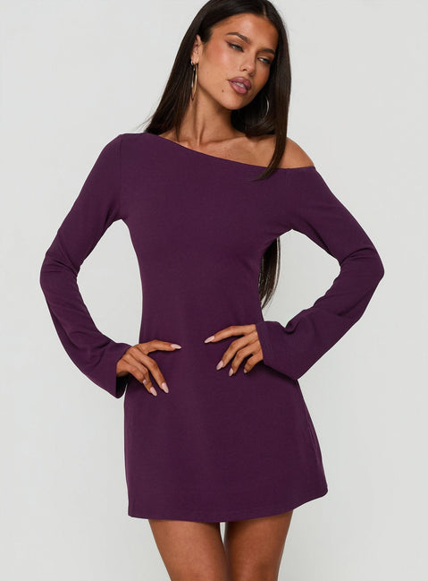 Adrietta Long Sleeve Off Shoulder Mini Dress Plum Noir