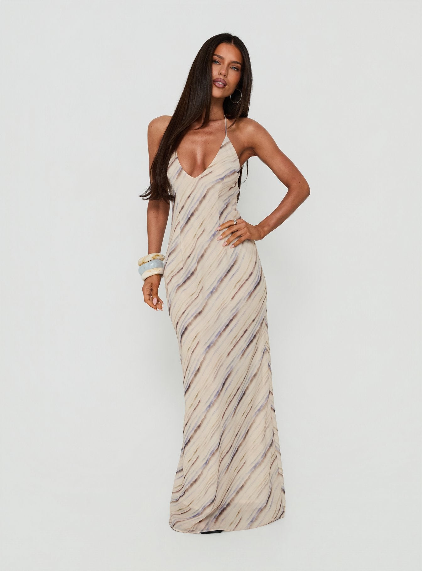 Esmira Halter Maxi Dress Cream Stripe