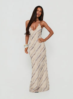 Esmira Halter Maxi Dress Cream Stripe