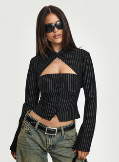 front view of model wearing Princess Polly Amor Mio Two Piece Top Multi Full Sleeves 