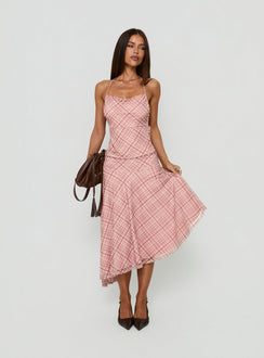 Waverlee Asymmetrical Midi Skirt Pink Check