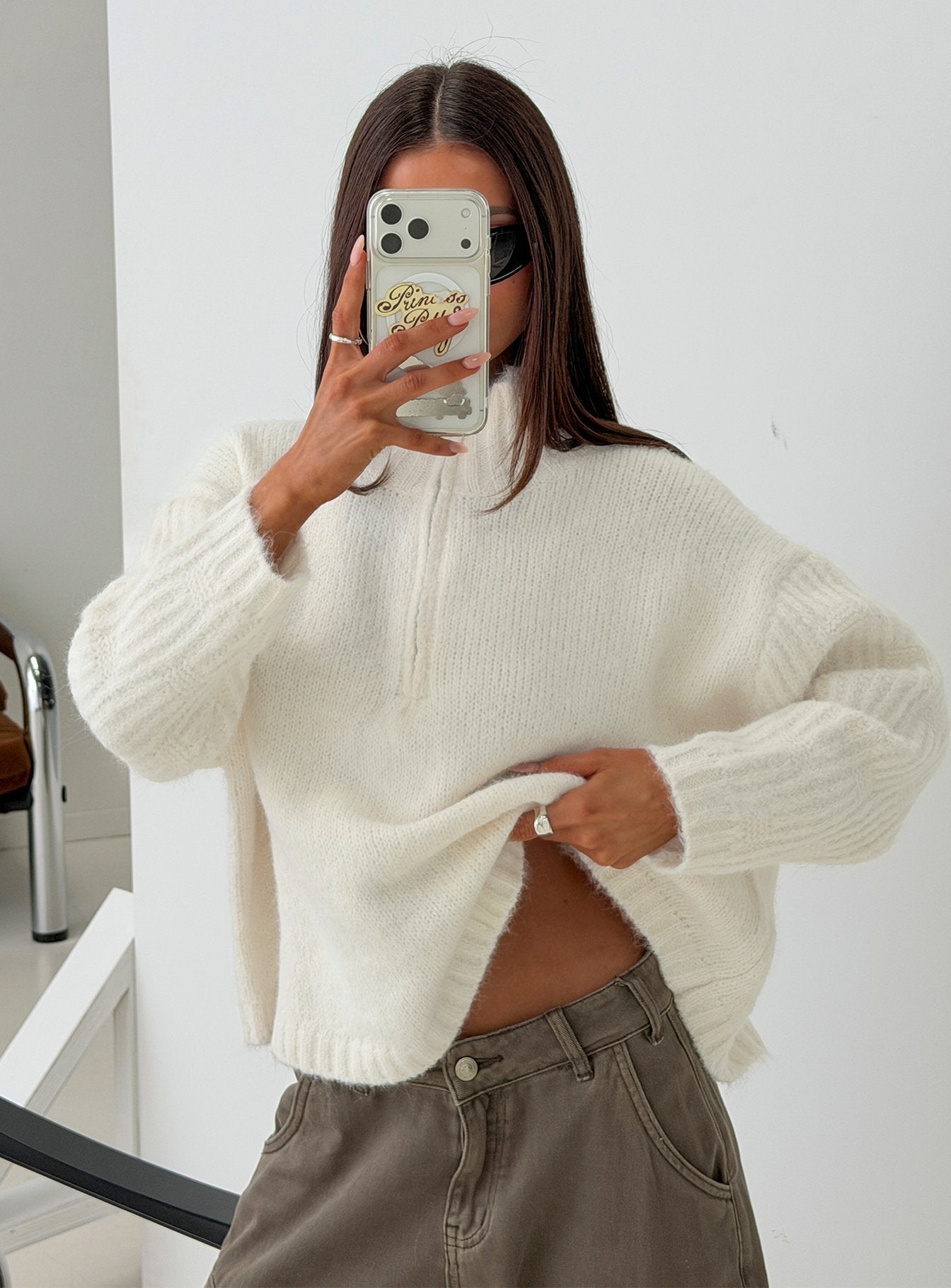 Klarina Rib Knit Quarter Zip Jumper Cream