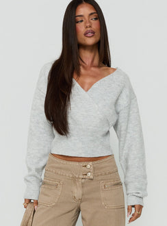 Myala Wrap Knit Sweater Grey Marle