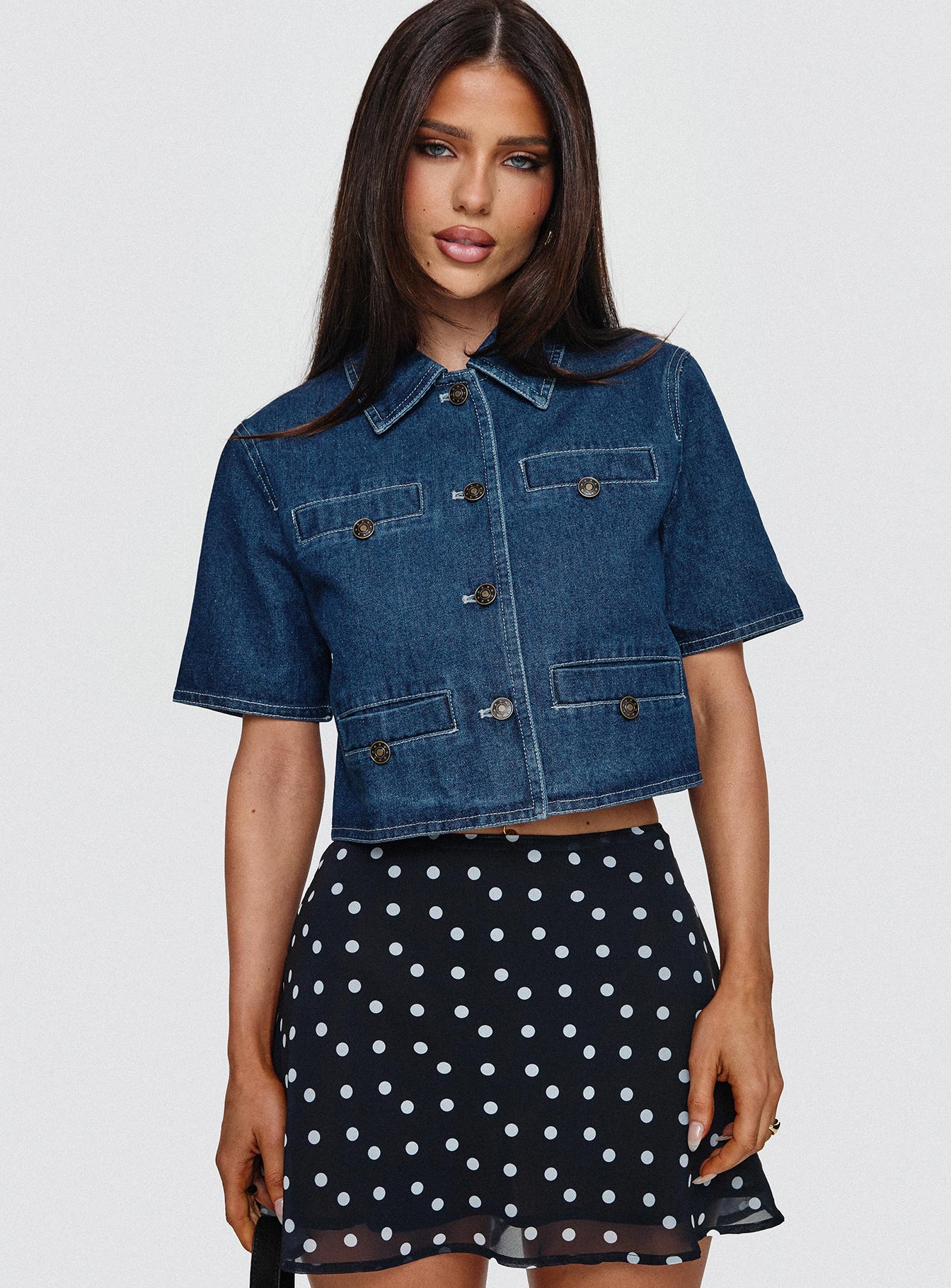Halston Denim Top Blue Denim