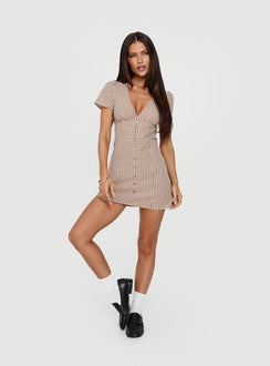 Loveliness Playsuit Brown Check Tall
