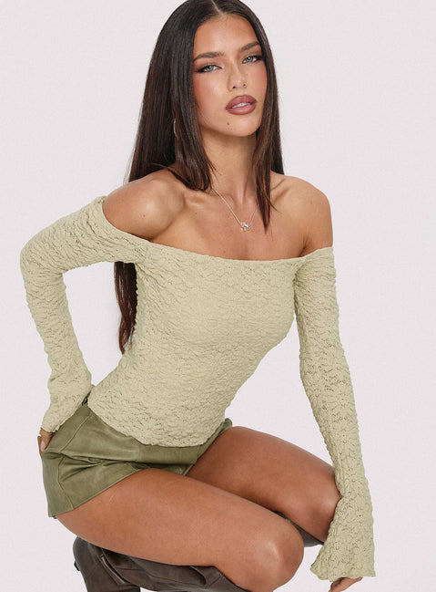 Half Of You Off Shoulder Top Sage