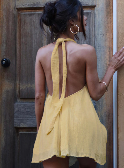 Kaiko Halter Mini Dress Yellow