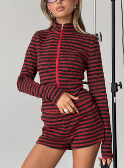 Apex Funnel Neck Knit Jacket Red Stripe