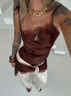 Malakhai Lace Asymmetrical Mini Dress Chocolate