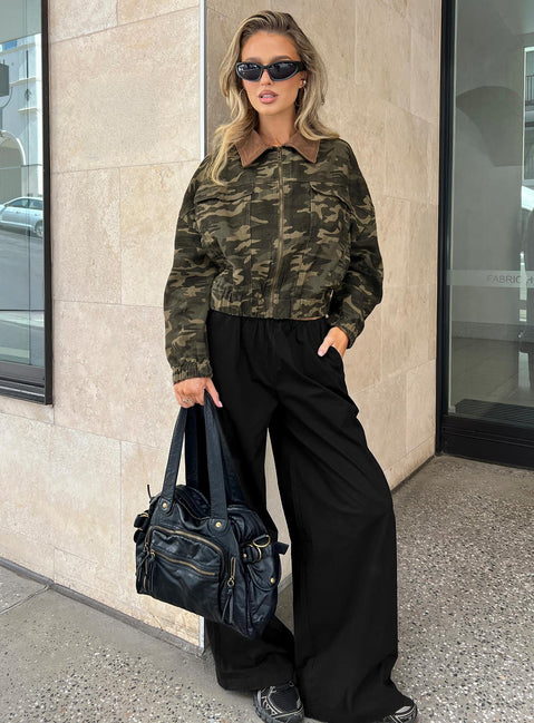 Showcasing Lunea Concealed Waistband Pants Black in womens-regular-pants with high-rise front view of model wearing Princess Polly