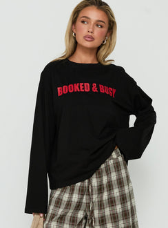 Booked & Busy Long Sleeve Graphic Tee Black / Red