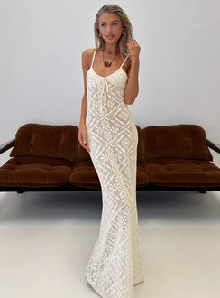 Eminent Crochet Low Back Maxi Dress Cream