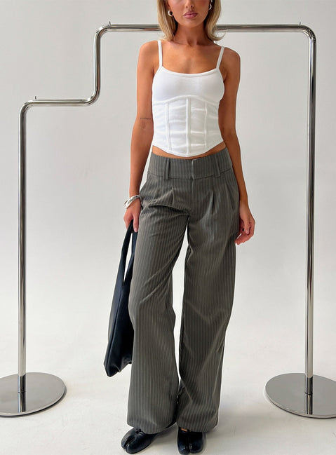 Two Lovers Low Rise Pants Grey Pinstripe