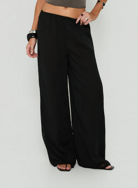 Annamarie Sheer Chiffon Elasticated Waist Pants Black
