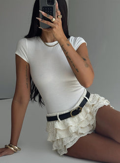 back view of model wearing Princess Polly Harlea Bodysuit White Short Sleeves 