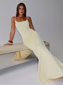 Page Turner Beaded Maxi Dress Lemon