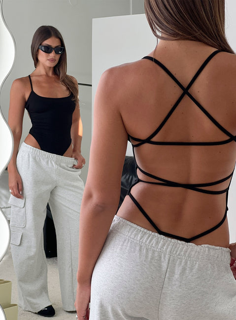 All Tied Up Bodysuit Black Sleeveless Bodysuit 