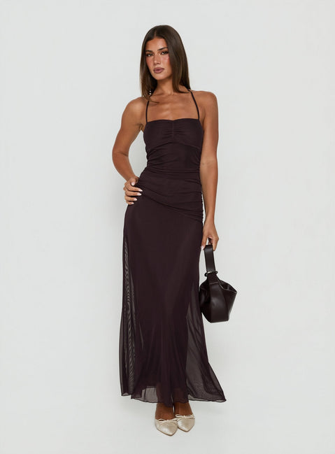 Adriannah Halter Ruched Maxi Dress Plum